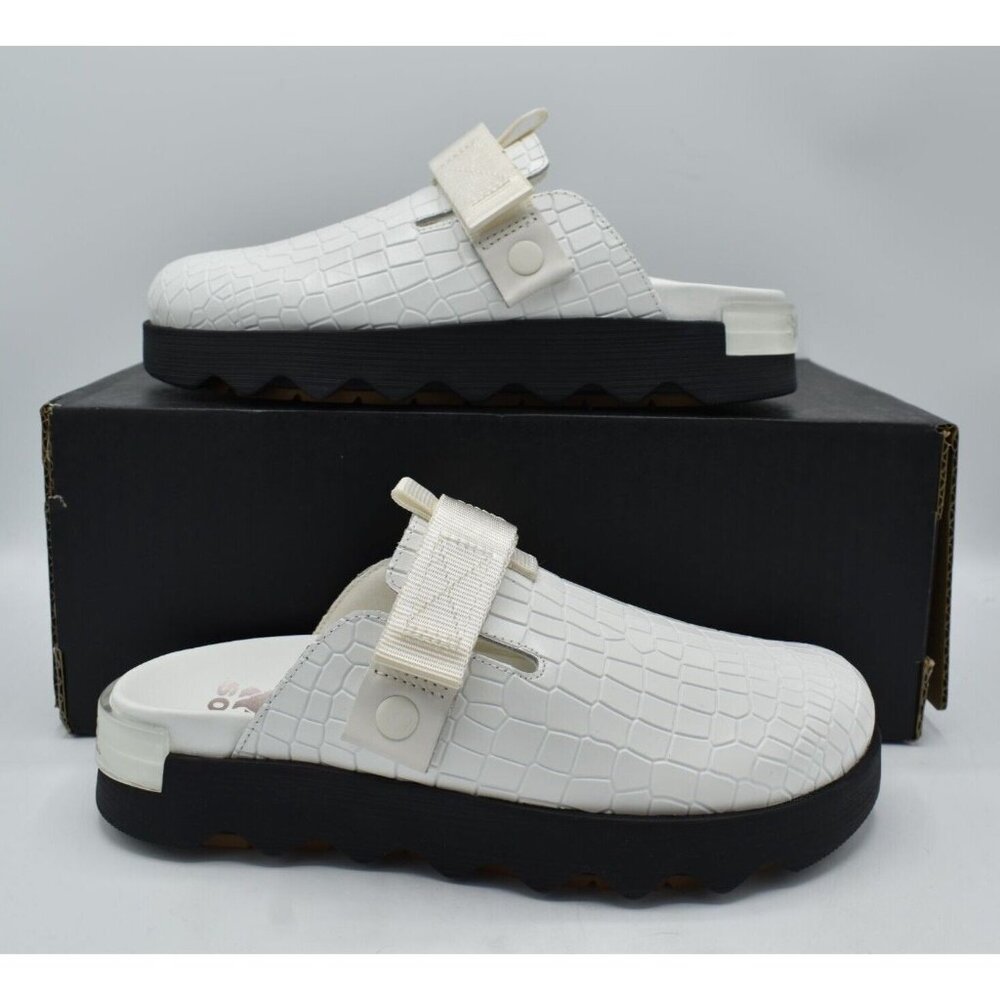 Sorel Womens Size 7.5 Viibe White Black Sea Salt Gum Slip On Croc Embossed Clogs - Picture 9 of 12